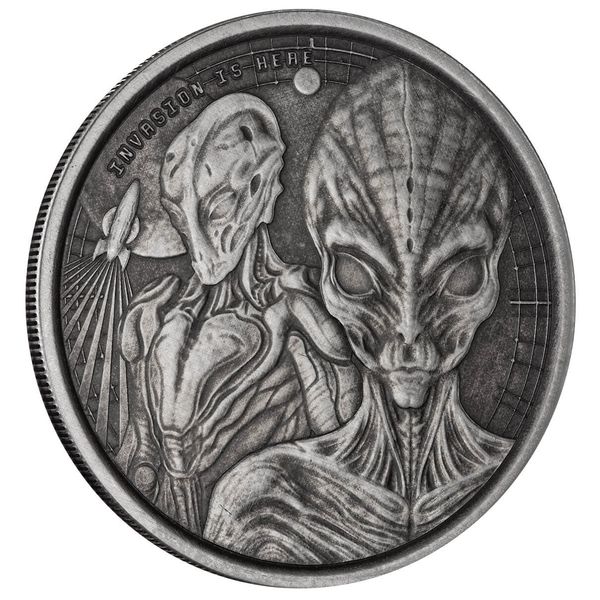 2023 Scottsdale Mint Ghana Alien Invasion Is Here One Troy Ounce 999 Fine Silver Antique Coin 03