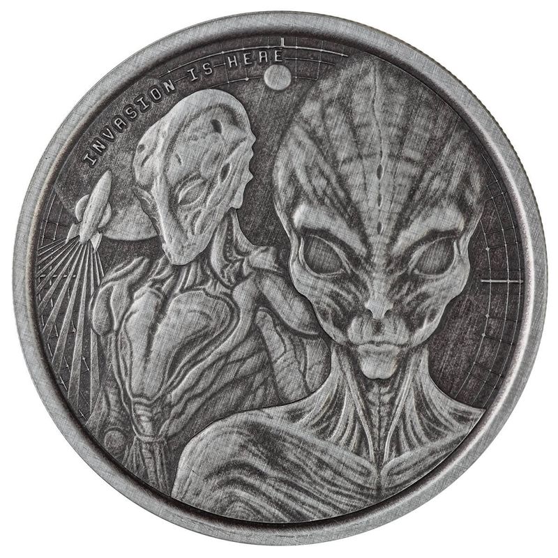2023 Scottsdale Mint Ghana Alien Invasion Is Here One Troy Ounce 999 Fine Silver Antique Coin 04