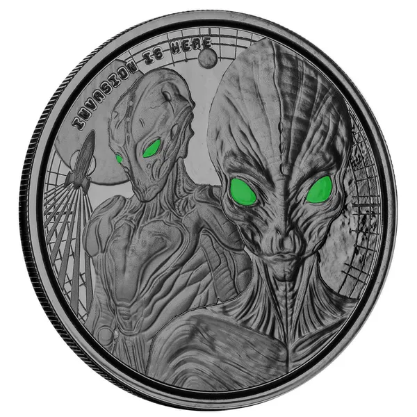 2023 Scottsdale Mint Ghana Alien Invasion Is Here One Troy Ounce 999 Fine Silver Proof Color And Rhodium Plating Coin 03