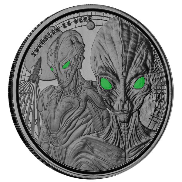 2023 Scottsdale Mint Ghana Alien Invasion Is Here One Troy Ounce 999 Fine Silver Proof Color And Rhodium Plating Coin 03