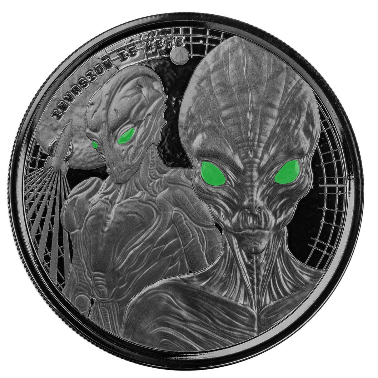 2023 Scottsdale Mint Ghana Alien Invasion Is Here One Troy Ounce 999 Fine Silver Proof Color And Rhodium Plating Coin 04
