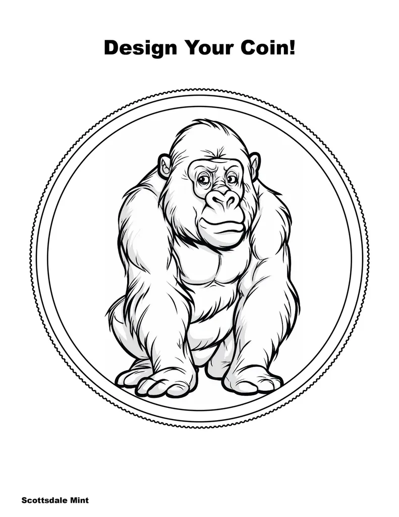 2024 Scottsdale Mint Kids Coin Design Coloring Pages for Precious Metals Gold Silver Gorilla 03