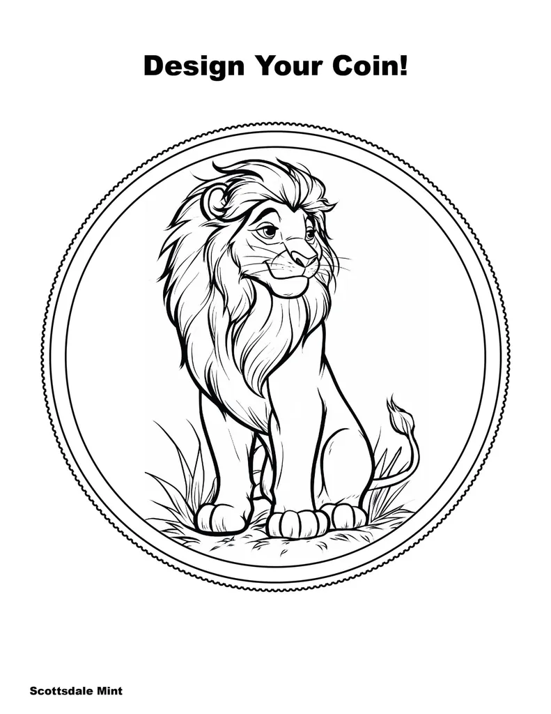 2024 Scottsdale Mint Kids Coin Design Coloring Pages for Precious Metals Gold Silver Lion 05