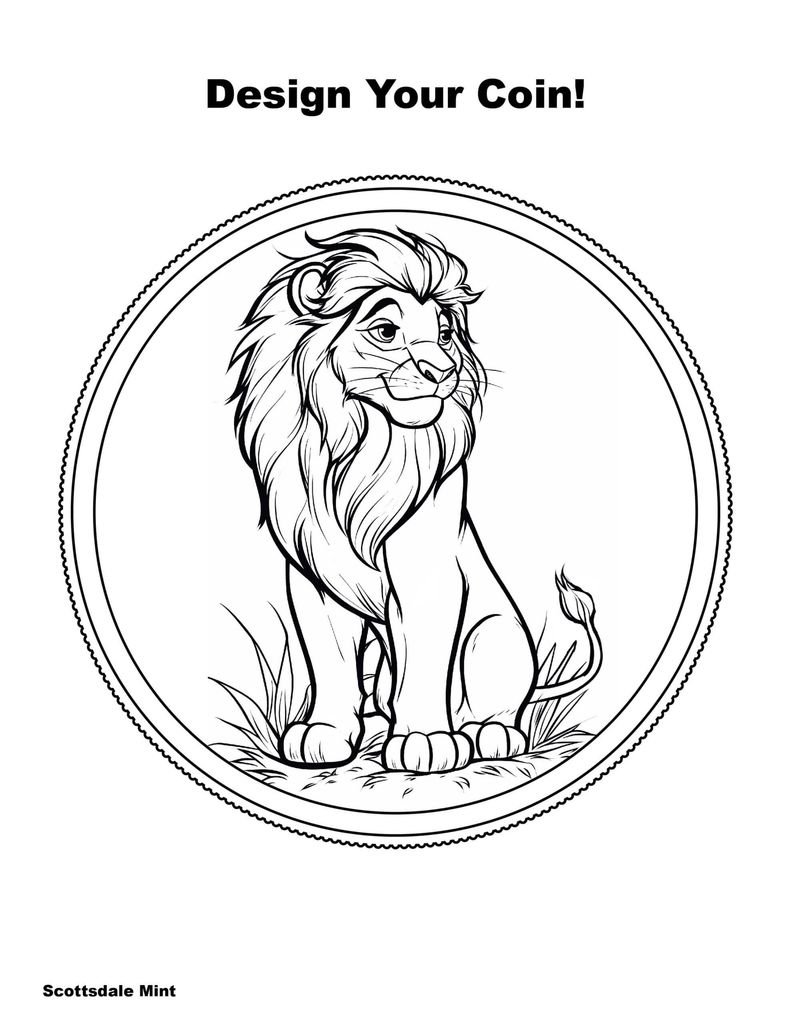 2024 Scottsdale Mint Kids Coin Design Coloring Pages for Precious Metals Gold Silver Lion 05