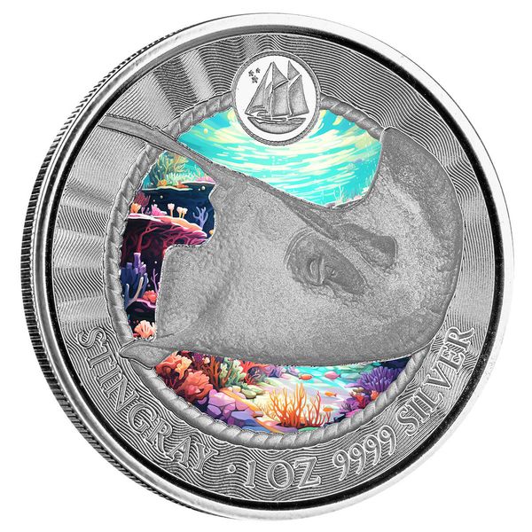 2023 Scottsdale Mint Cayman Islands Stingray One Troy Ounce 9999 Fine Silver Color Proof Coin 03