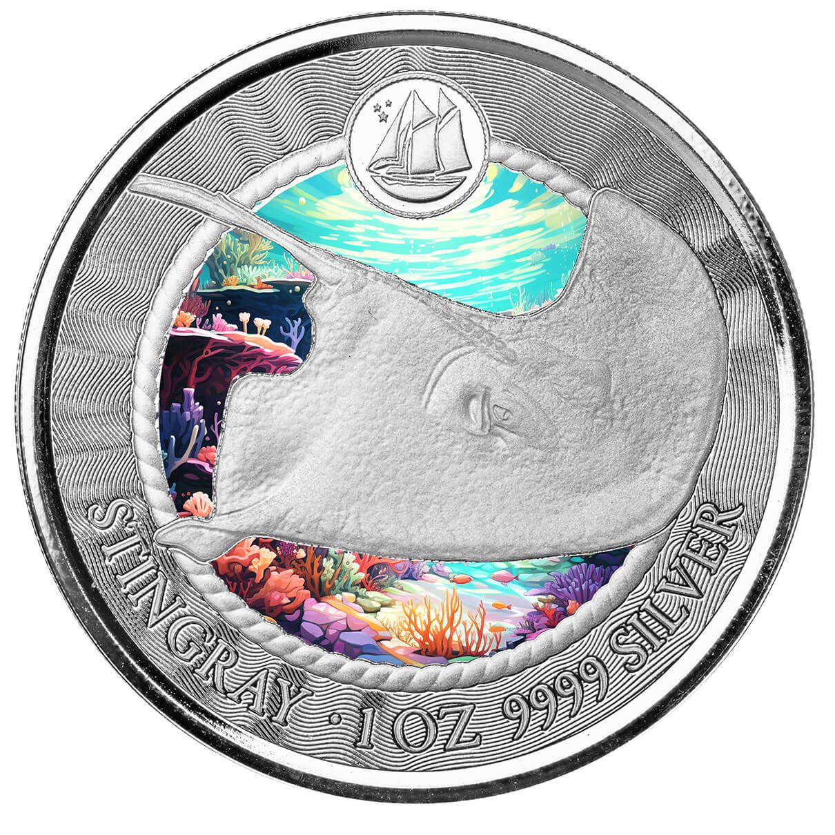 2023 Scottsdale Mint Cayman Islands Stingray One Troy Ounce 9999 Fine Silver Color Proof Coin 04