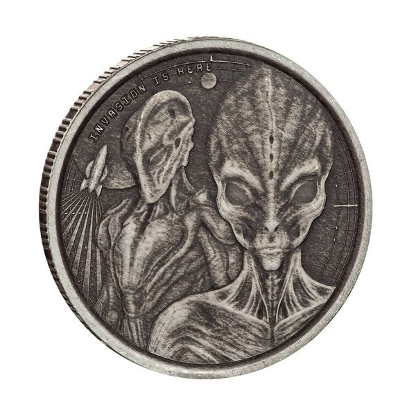 2023 Scottsdale Mint Ghana Alien Invasion Is Here Half Troy Ounce 999 Fine Silver Antique Finish Coin 03