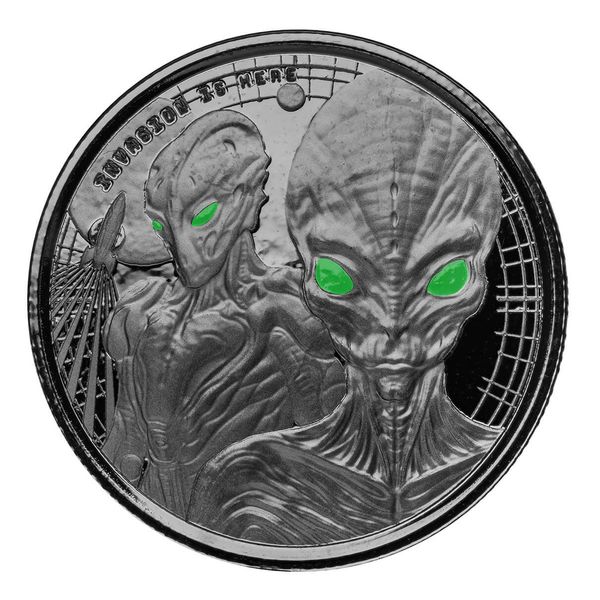 2023 Scottsdale Mint Ghana Alien Invasion Is Here One Half Troy Ounce 999 Fine Silver Proof Color With Rhodium Plating Coin 04