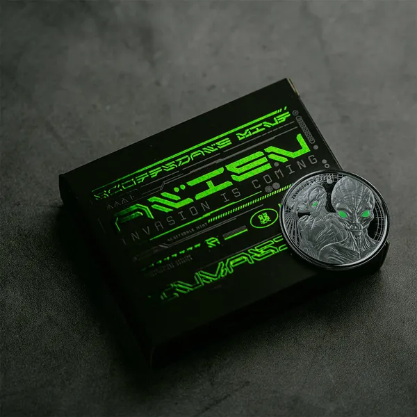 2023 Scottsdale Mint Ghana Alien Silver With Rhodium Plating Coin And Box