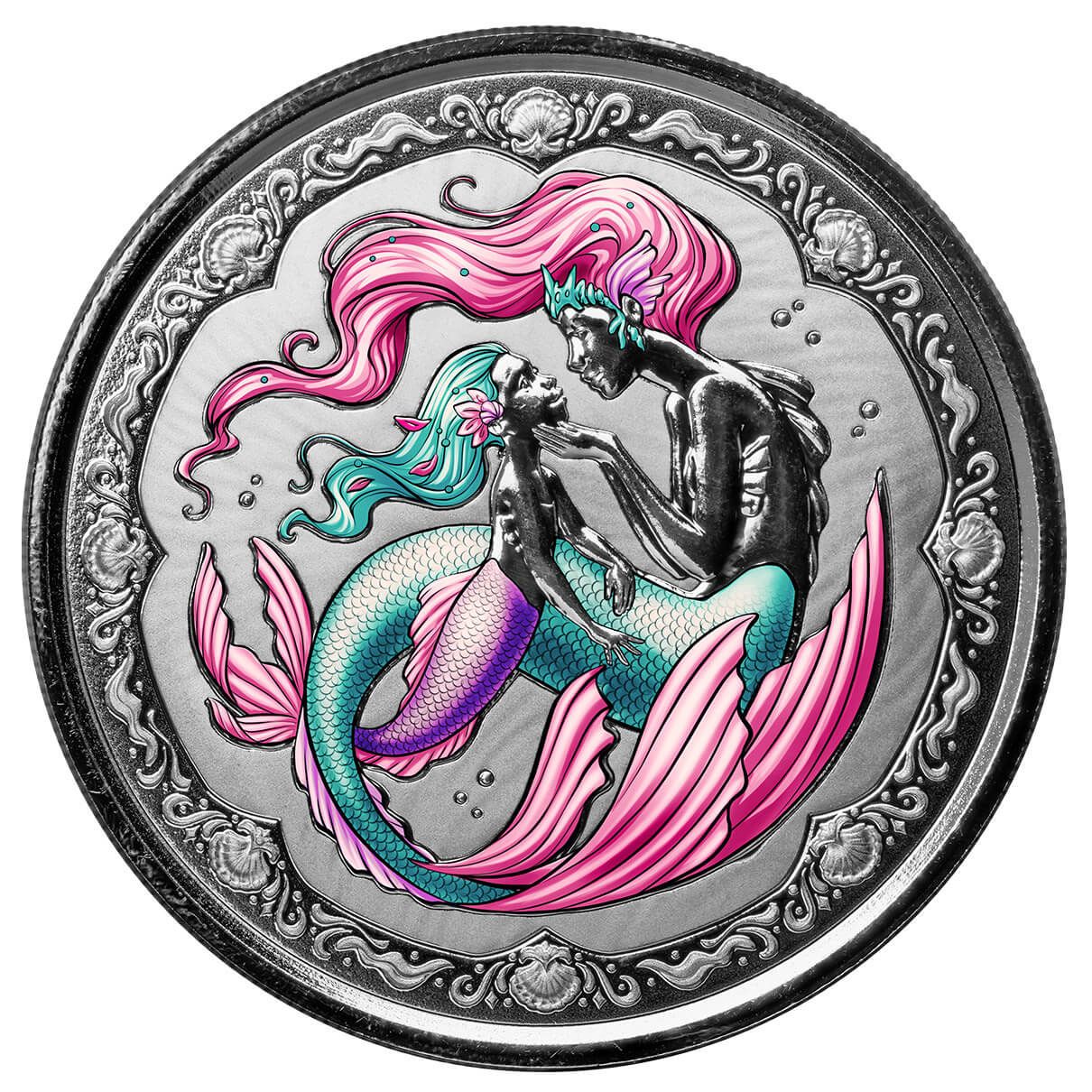 2023 Scottsdale Mint Samoa Mermaid & Daughter 1 Troy Ounce 999 Fine Silver Color Proof Coin 4