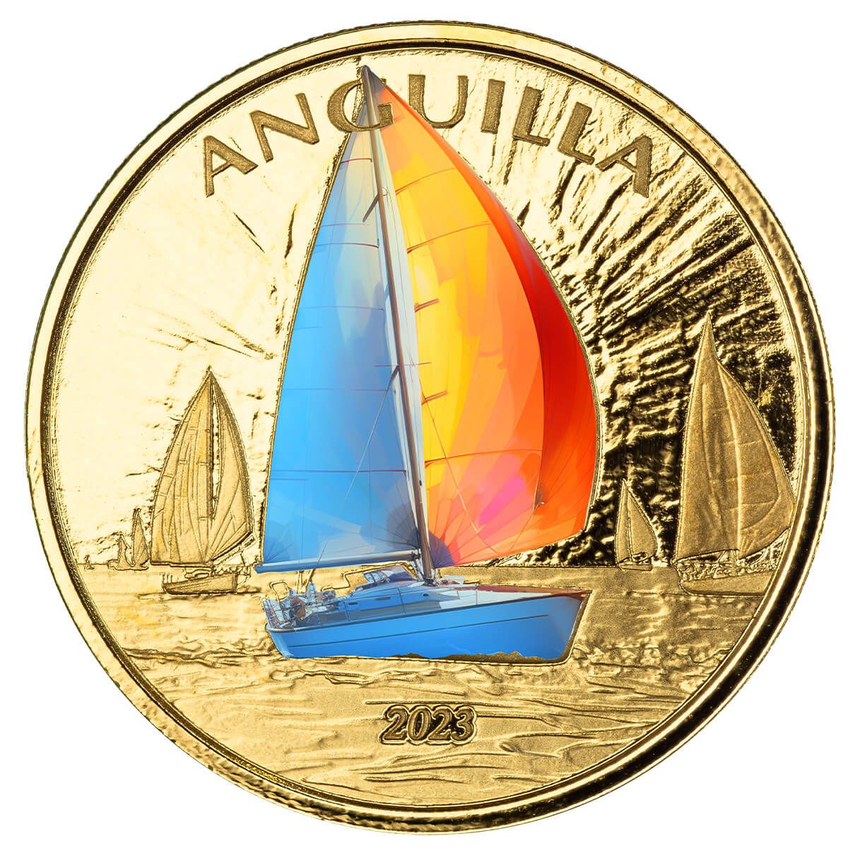 2023 Ec8 Anguilla Regatta 1 Troy Ounce 9999 Fine Gold Color Proof Coin 08