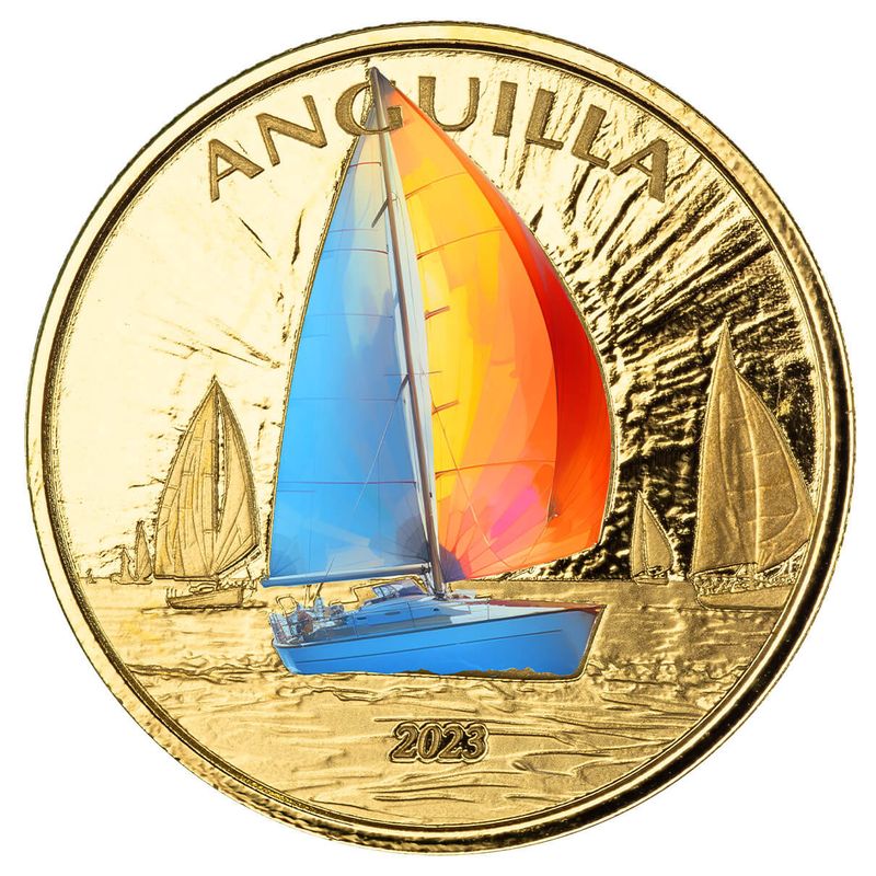 2023 Ec8 Anguilla Regatta 1 Troy Ounce 9999 Fine Gold Color Proof Coin 08