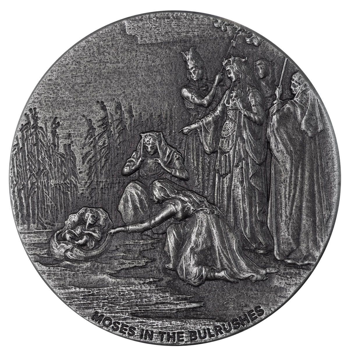 2023 Scottsdale Mint Niue Biblical Series Moses In The Bulrushes 2 Troy Ounce 999 Fine Silver Antiqued Coin 04