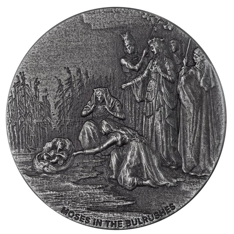 2023 Scottsdale Mint Niue Biblical Series Moses In The Bulrushes 2 Troy Ounce 999 Fine Silver Antiqued Coin 04