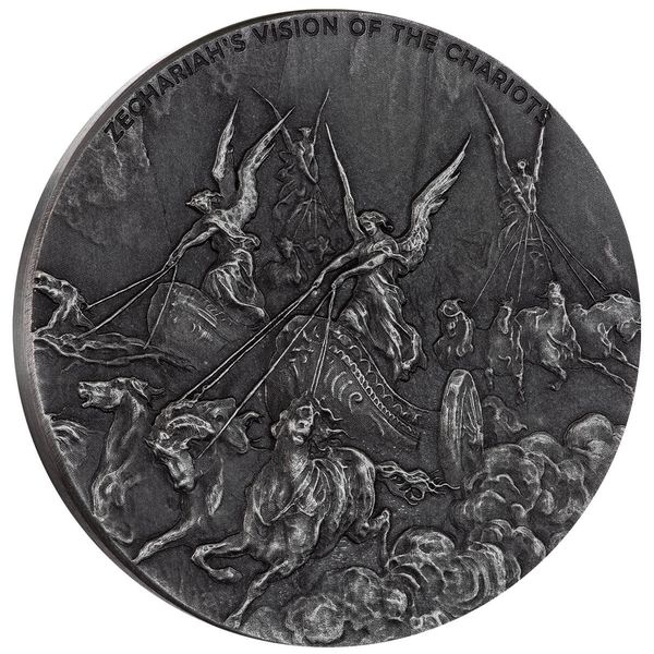 2023 Scottsdale Mint Niue Biblical Series Zechariahs Vision Of The Chariots 2 Troy Ounce 999 Fine Silver Antiqued Coin 03