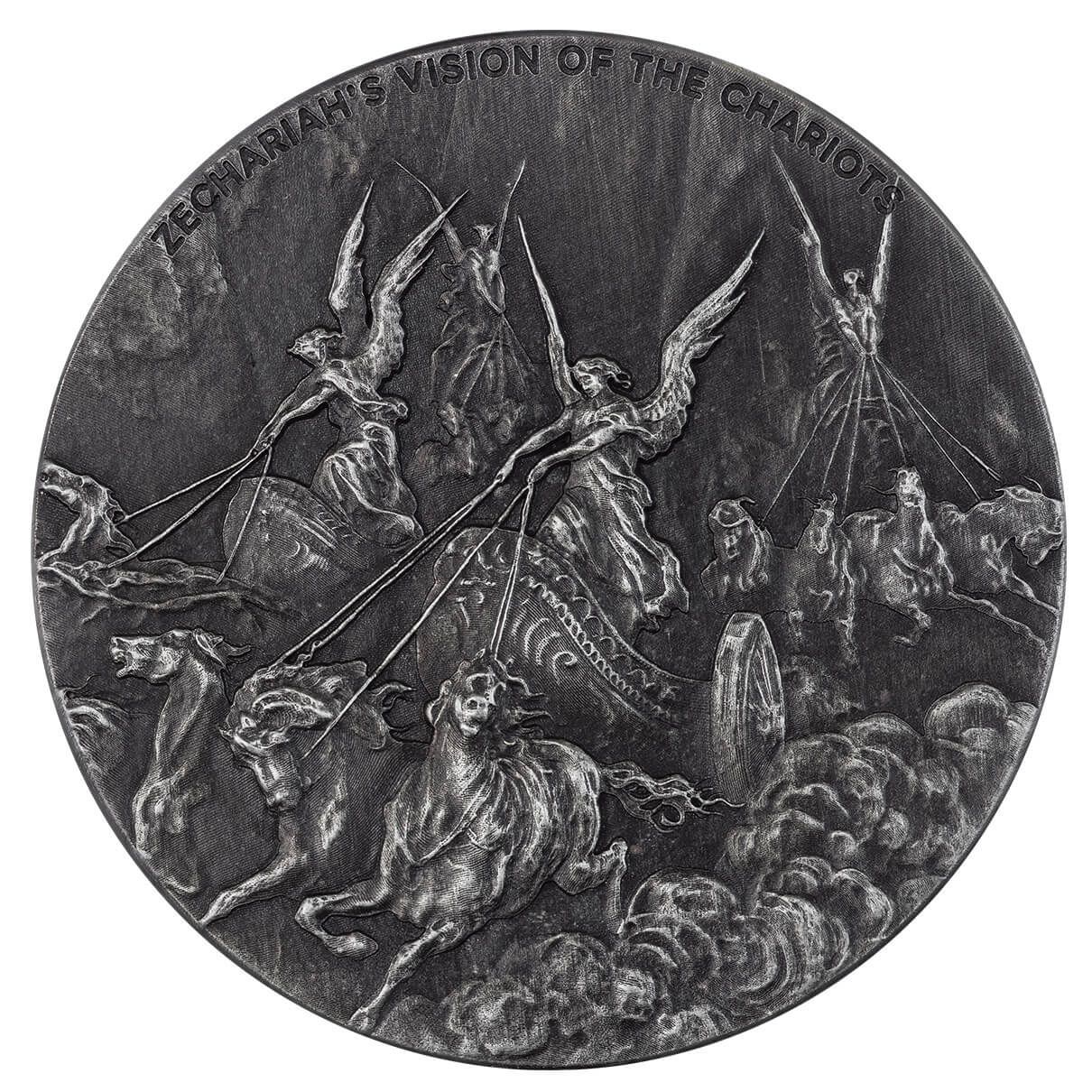 2023 Scottsdale Mint Niue Biblical Series Zechariahs Vision Of The Chariots 2 Troy Ounce 999 Fine Silver Antiqued Coin 04