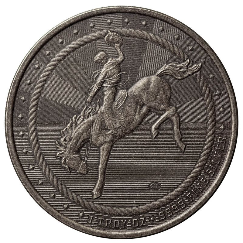 2024 Scottsdale Mint Cowboy Round With Buffalo Privy 1 Troy Ounce 9999 Fine Silver Antique Round 04