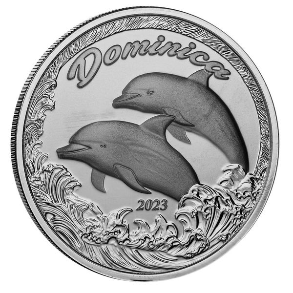 2023 Ec8 Scottsdale Mint Dominica Dolphins 1 Troy Ounce 999 Fine Silver Proof Like Coin 01