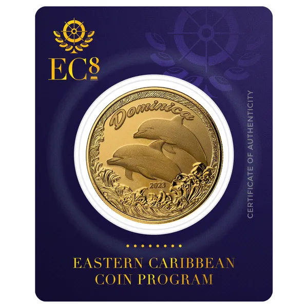 2023 Ec8 Scottsdale Mint Dominica Dolphins 1 Troy Ounce 9999 Fine Gold Proof Like Coin 01