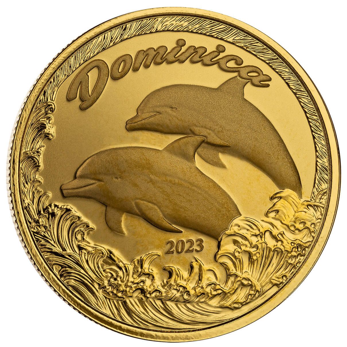 2023 Ec8 Scottsdale Mint Dominica Dolphins 1 Troy Ounce 9999 Fine Gold Proof Like Coin 02