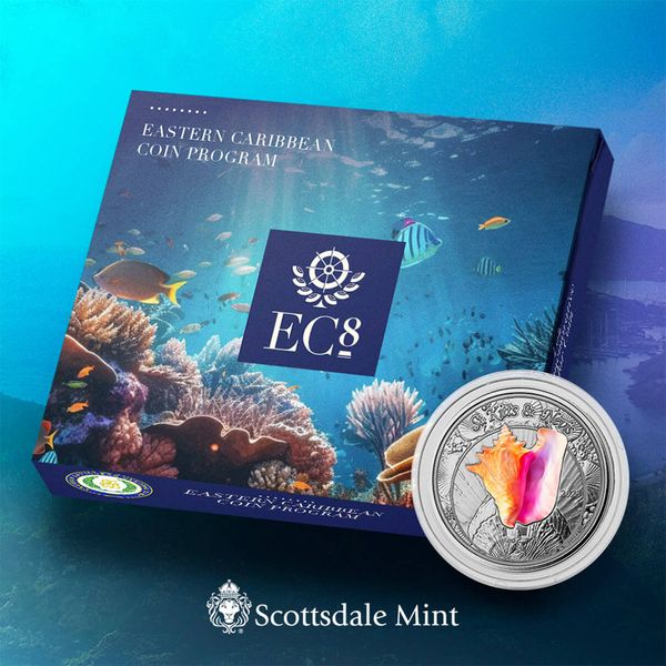 2023 Ec8 Scottsdale Mint St Kitts And Nevis Conch Shell 1 Troy Ounce 999 Fine Silver Color Proof Coin 03