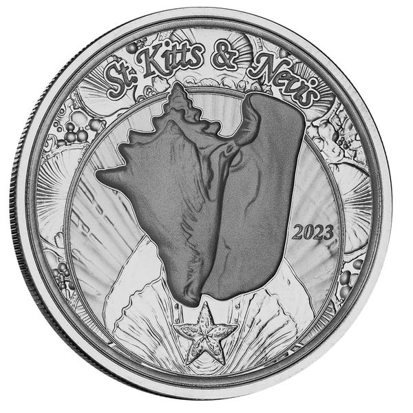 2023 Ec8 Scottsdale Mint St Kitts And Nevis Conch Shell 1 Troy Ounce 999 Fine Silver Proof Like Coin 01