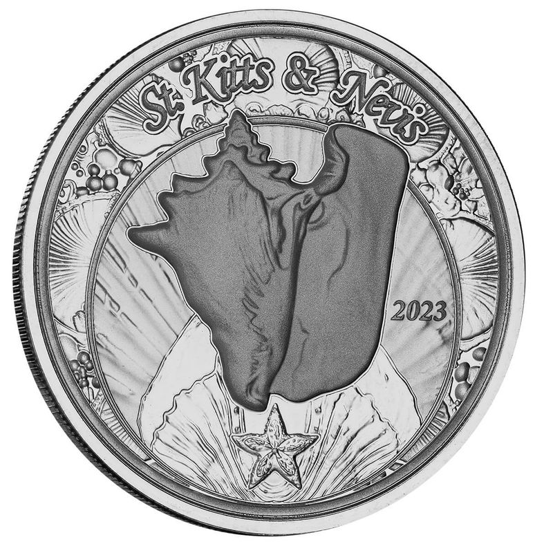 2023 Ec8 Scottsdale Mint St Kitts And Nevis Conch Shell 1 Troy Ounce 999 Fine Silver Proof Like Coin 01