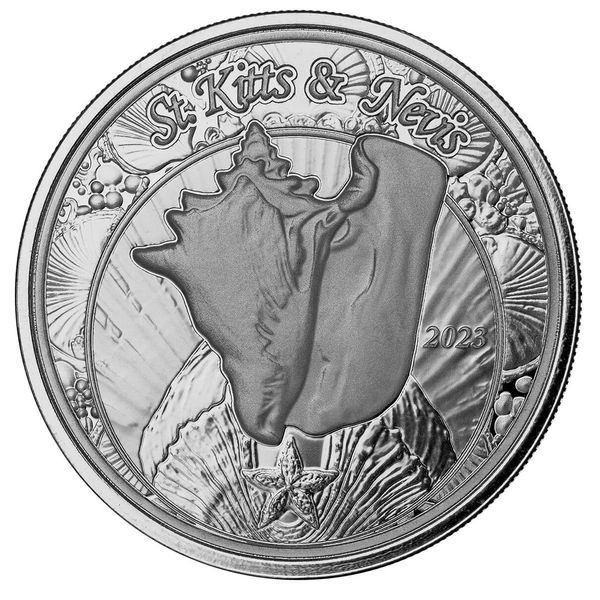 2023 Ec8 Scottsdale Mint St Kitts And Nevis Conch Shell 1 Troy Ounce 999 Fine Silver Proof Like Coin 02