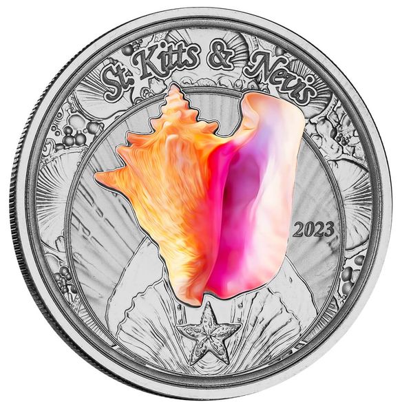 2023 Ec8 Scottsdale Mint St Kitts And Nevis Conch Shell 1 Troy Ounce 9999 Fine Gold Color Proof Coin 03