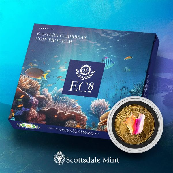 2023 Ec8 Scottsdale Mint St Kitts And Nevis Conch Shell 1 Troy Ounce 9999 Fine Gold Color Proof Coin 05