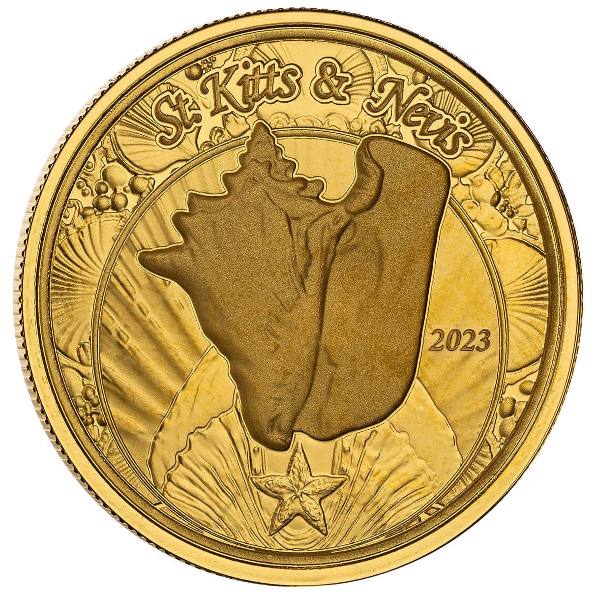 2023 Ec8 Scottsdale Mint St Kitts And Nevis Conch Shell 1 Troy Ounce 9999 Fine Gold Proof Like Coin 02