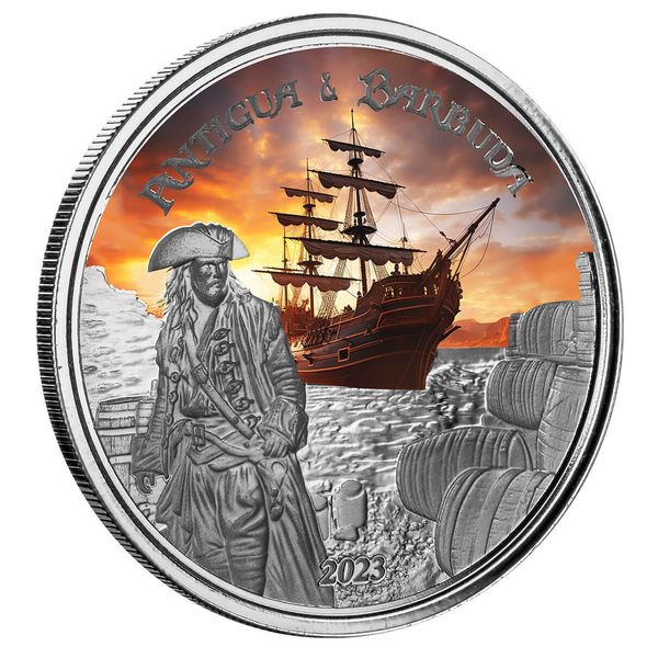 2023 Scottsdale Mint Ec8 Antigua & Barbuda Rumrunner Pirate 1 Troy Ounce 999 Fine Silver Color Proof Coin 05