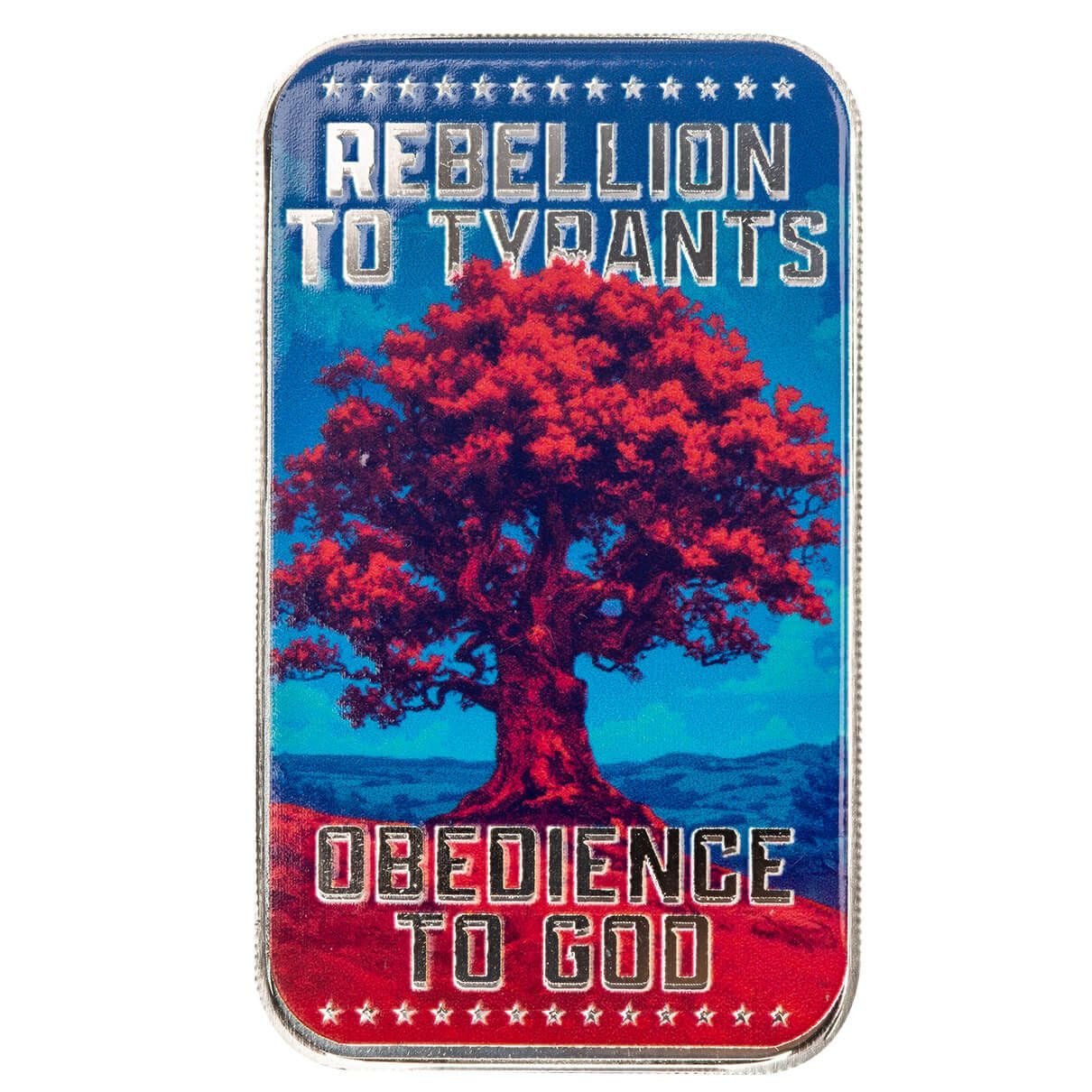 2024 Scottsdale Mint Tree Of Liberty Rebellion To Tyrants Is Obedience To God 1 Troy Ounce 999 Fine Silver Color Bar 02