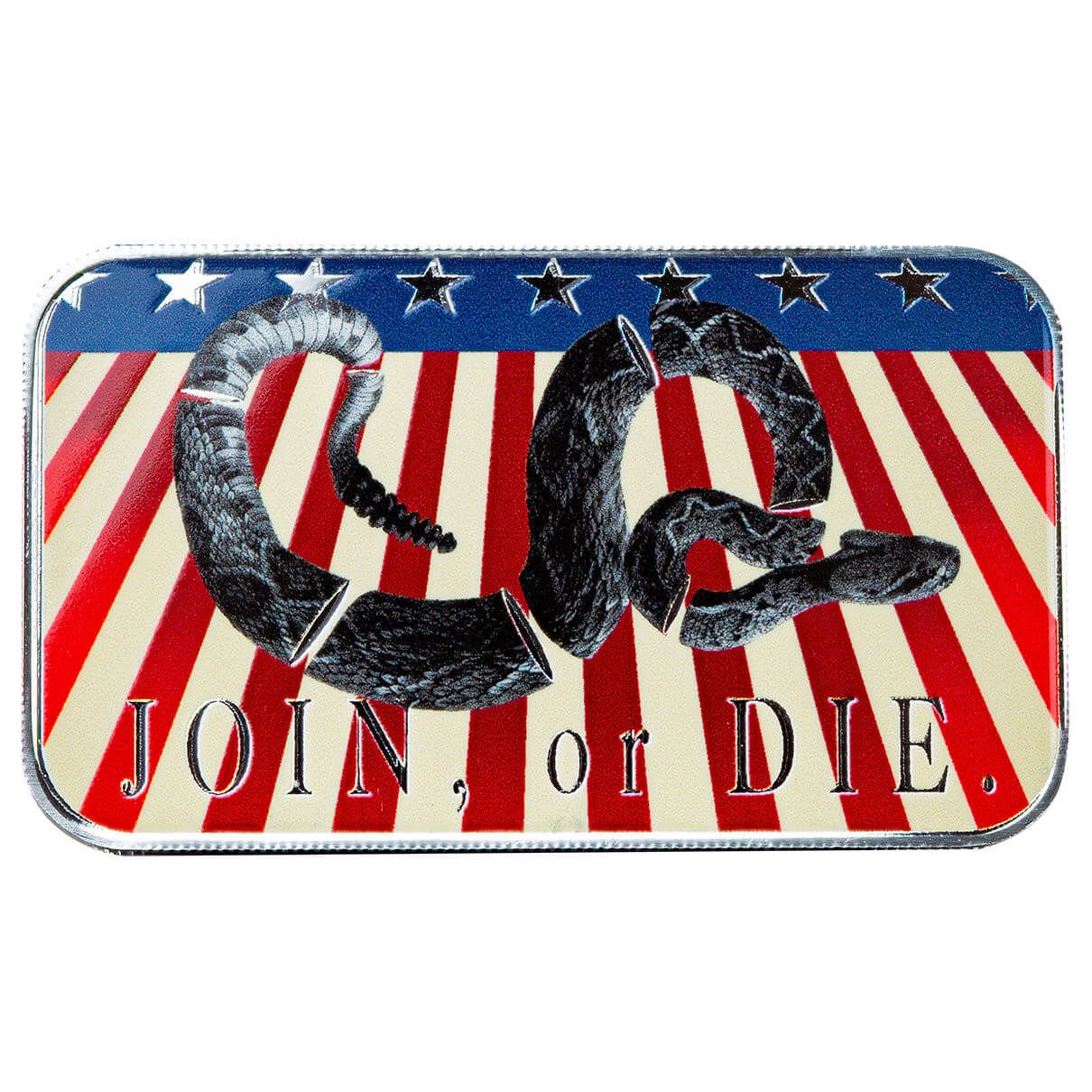 Scottsdale Mint Join Or Die Snake 1 Troy Oz 999 Silver Color Bar 06