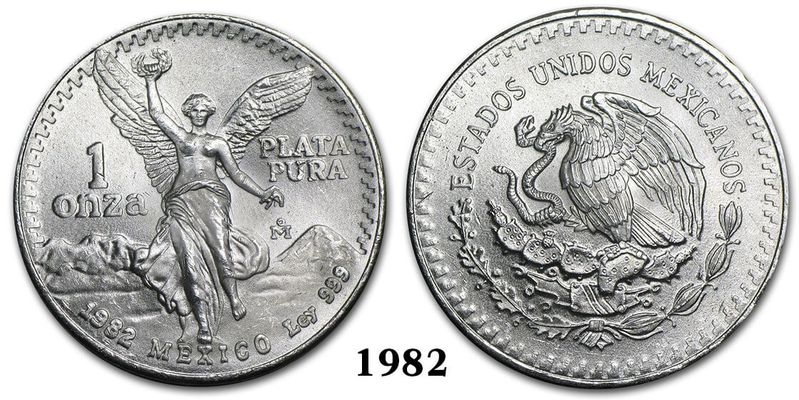 1982 Mexican Libertad Mexico Legal Tender 1 Onza Plata Pura 1 Ounce Silver