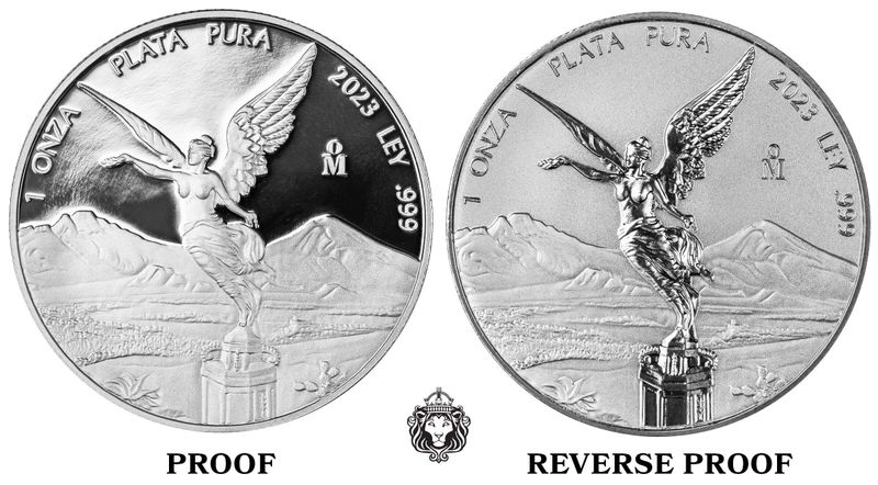 2023 Banco De Mexico Libertad 1 Troy Ounce 999 Fine Silver Proof Vs Reverse Proof