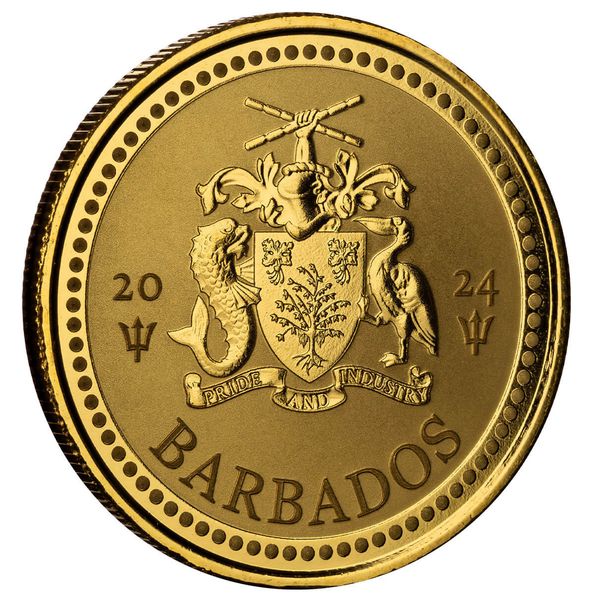 2024 Scottsdale Mint Barbados Trident 1 Troy Ounce 9999 Fine Gold Proof Like Coin 01