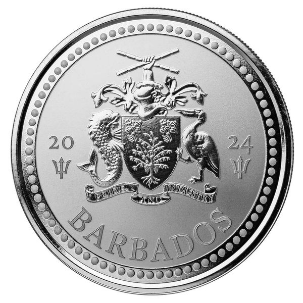 2024 Scottsdale Mint Barbados Trident 1 Troy Ounce 9999 Fine Silver Proof Like Coin 02