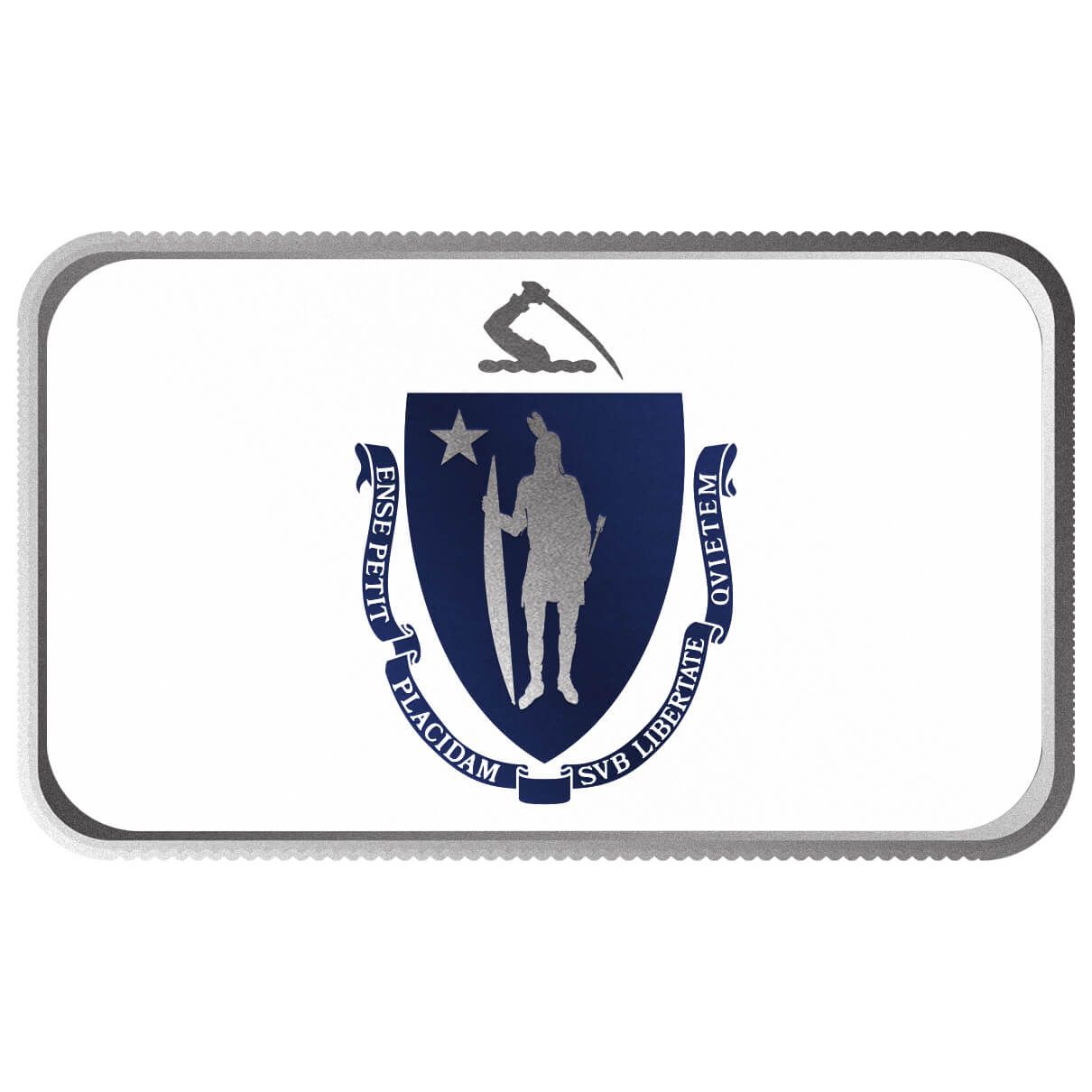 Massachusetts State Flag 1 Troy Ounce 999 Fine Silver Color Bar