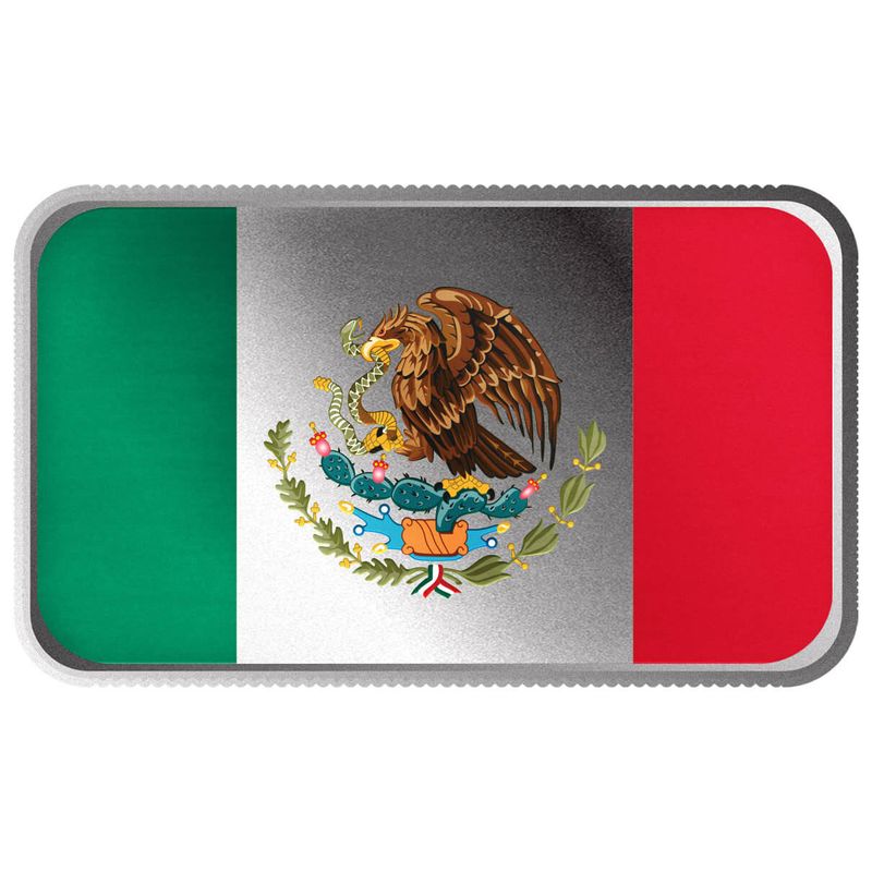 Mexico Country Flag 1 Troy Ounce 999 Fine Silver Color Bar