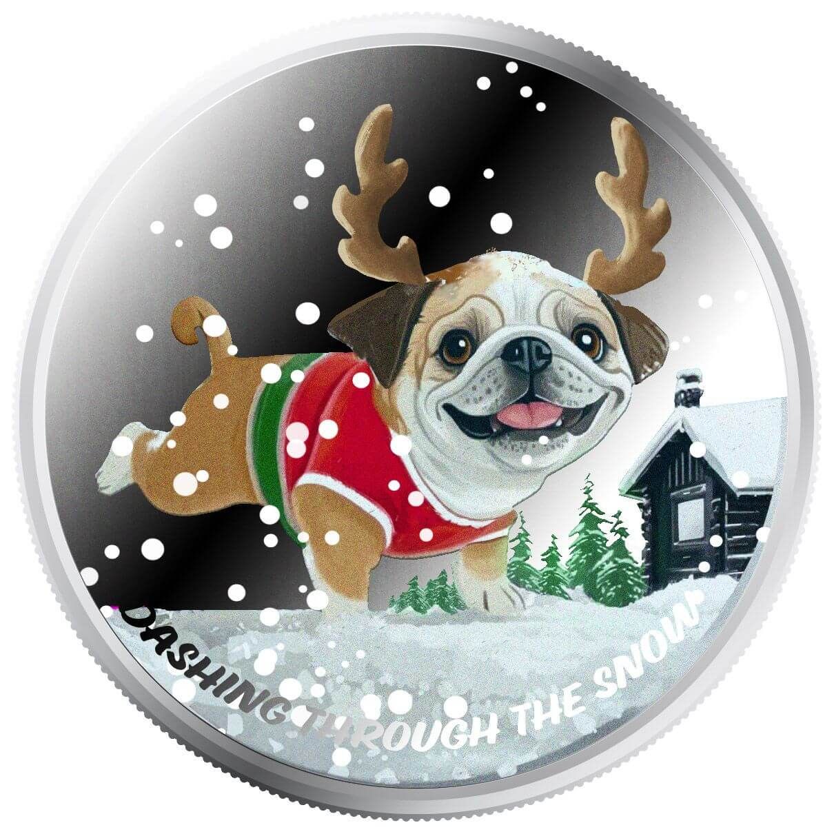 Dog Dashing Through the Snow 1 Oz Silver Color Round