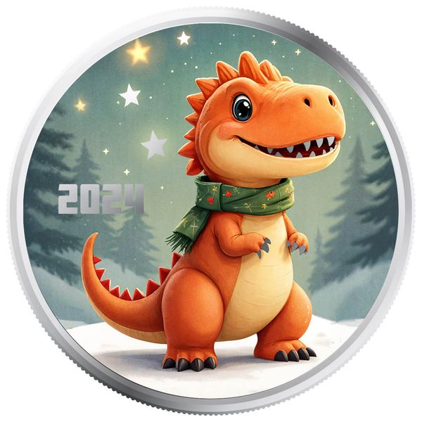 2024 Scottsdale Mint Christmas Color Rounds Christmas Dinosaur