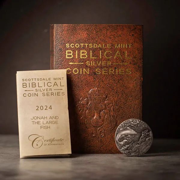 2024 Scottsdale Mint Niue Biblical Series Jonah And The Large Fish 2 Troy Ounce 999 Fine Silver Antique Coin 01