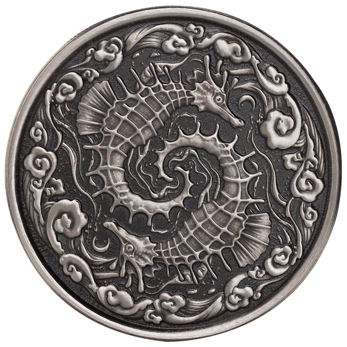 Scottsdale Mint Antiqued Seahorse One Troy Ounce 999 Fine Silver Serialized Round 3