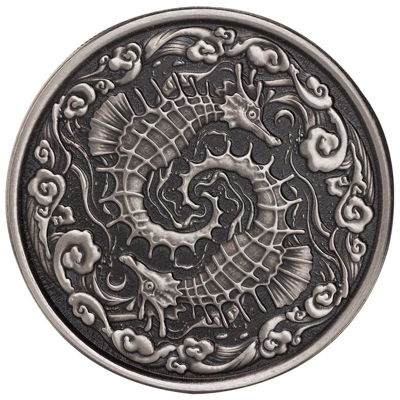 Scottsdale Mint Antiqued Seahorse One Troy Ounce 999 Fine Silver Serialized Round 3