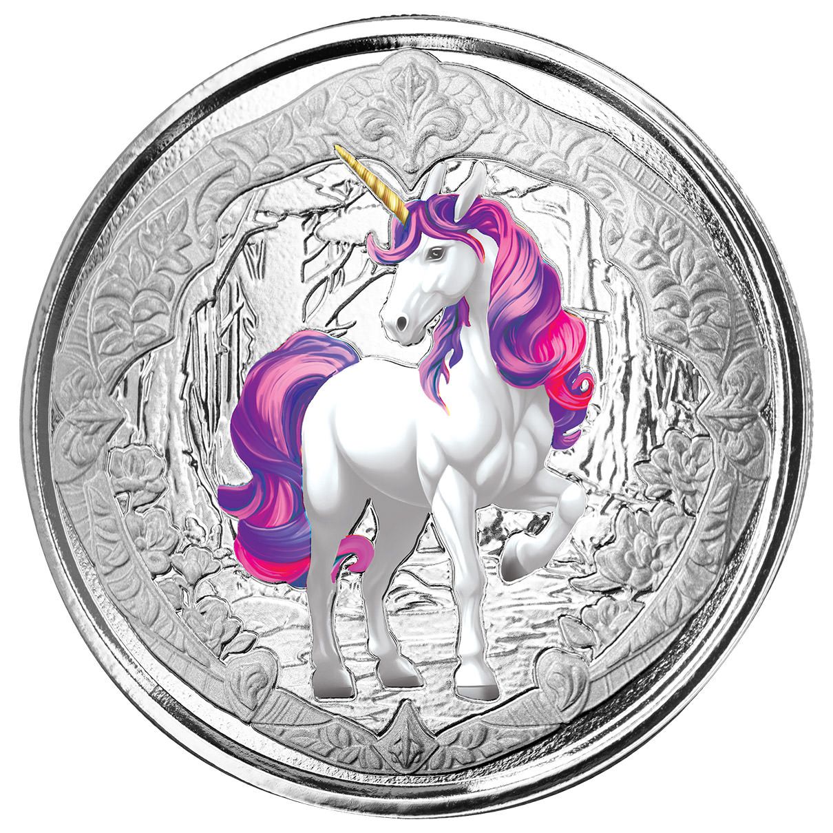 2024 Scottsdale Mint Fiji Unicorn In The Forest 1 Troy Ounce 999 Fine Silver Color Proof Purple 03