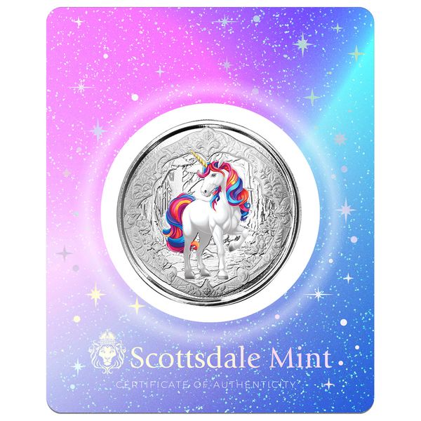 2024 Scottsdale Mint Fiji Unicorn In The Forest 1 Troy Ounce 999 Fine Silver Color Proof Rainbow 05