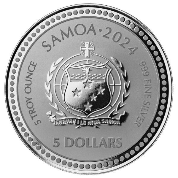 2024 Scottsdale Mint Samoa Jesus Collection 5 Troy Ounce 999 Fine Silver Proof Like Coin 03