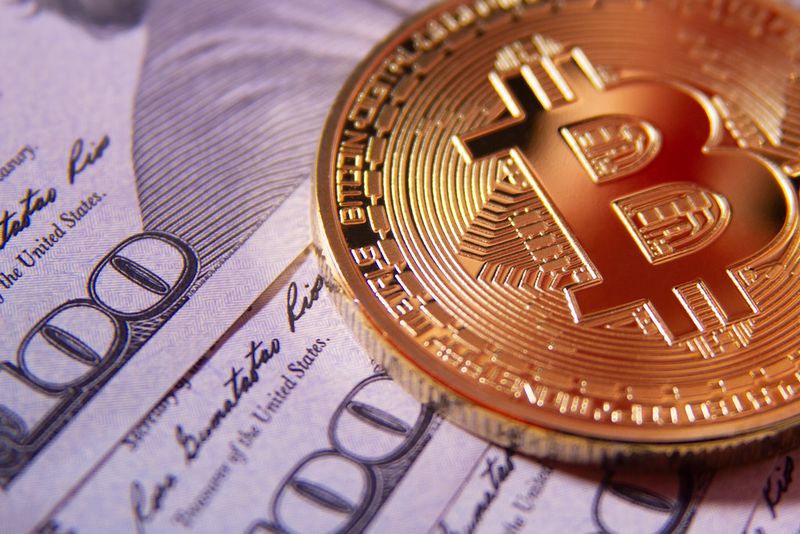 Bitcoin On Fanned Bills
