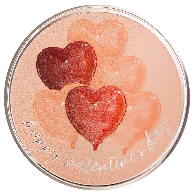 2025 Happy Valentines Day Balloons Scottsdale Mint 1 Troy Ounce 999 Fine Silver Color Bar 22